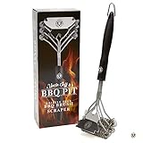 Grill Brush Bristle Free Safe For BBQ - Stainless Steel Grilling Brush Cleaner - Great On Black Iron BBQ Grill - Professional Grade Scraper For Cleaning Gas/Charcoal Grill - Wrapped For Gift Men/Women