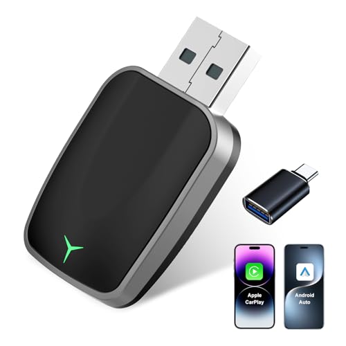 Wireless CarPlay Adapter for iPhone – Plug & Play CarPlay Dongle – Converts Wired CarPlay to Wireless – Fast Auto-Connect, Low Latency, USB-A & USB-C Compatible – English Manual Included