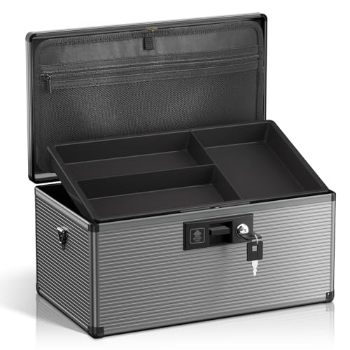 Lockbako Medizinschlossbox mit Schlüssel, Aufbewahrungsbox aus Aluminiumlegierung für Medikamente, Erste-Hilfe-Set mit herausnehmbarem Tablett für Zuh