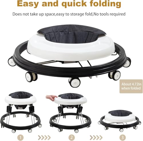 مشاية اطفال Foldable 9-Level Adjustable Height + Anti-Rollover Safety | DMG Baby Walker for 6-18M Boys/Girls, Multi-Function & Comfortable for Home/Outdoor (Black)
