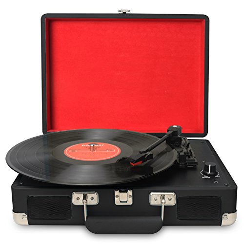 DIGITNOW Turntable Record Player 3speeds with Built-in Stereo Speakers, Supports USB / RCA Output / Headphone Jack / MP3 / Mobile Phones Music Playback,Suitcase Design(Black)