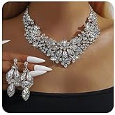 fxmimior Vintage Crystal Rhinestone Statement Choker Bib Statement Necklace Earring Set Sparkly Chunky Cluster Leaf Flower Necklace Dangle Earrings Set Party Prom Bar Costume Jewelry Sets