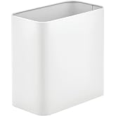 mDesign Metal Wastepaper Bin &mdash; Compact Rectangular Bathroom Bin &mdash; Rubbish Basket for Home and Office &mdash; White
