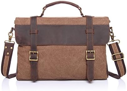 Bagtree Canvas Genuine Leather Shoulder Laptop Messenger Bag (Coffee)