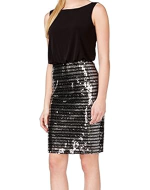 Women's Sequined Stripe Blouson Dress Black 6
