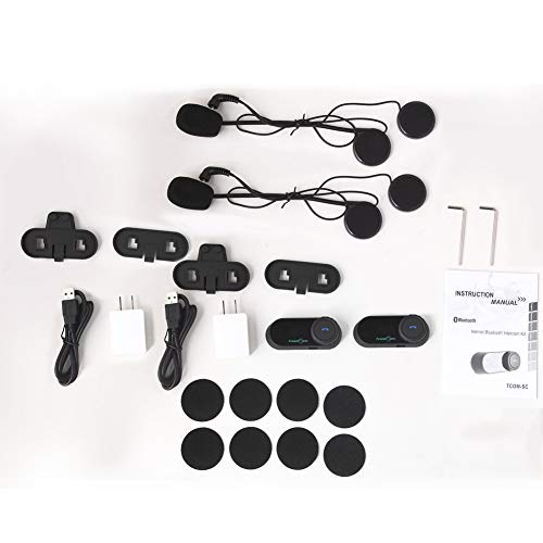 Buyee 2pcs BT Interphone Motorcycle Helmet Bluetooth Headset Wireless Intercom Headphones with Microphone for Motorbike Scooter Skiing Communication Range-800M