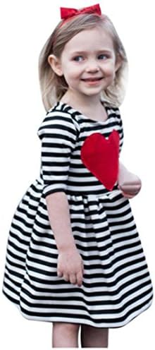 Residen Lovely Heart Print Toddler Girls Short Sleeve Princess Dress Sundress Black (6 T, C)
