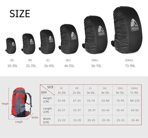 Unigear - 10L - 90L Waterproof Backpack Cover - Dustproof, Abrasion Resistant, Durable for Camping, Hiking, Travel, Cycling