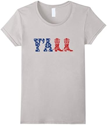 Womens Y'ALL T-Shirt American Flag Western Country Cowgirl Tee  Medium Silver