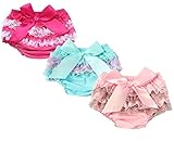 QandSweat Baby Girl Bloomer Diaper Cover Toddlers Cute Lace Design Bloomers Value Pack of 3 (0-6M, ROSEO Blue Pink)