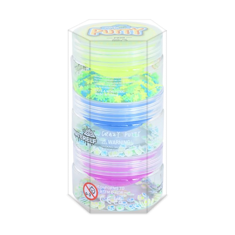 WATERELF Putty with Glow Mix-ins, Glow in the Dark, Fidget Toy, Stress Relief Play Putty for Boys Girls Adults, Non-Sticky Therapy Toys, 50g x 3 (Yellow/Blue/Purple)