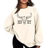 Eatbook Oversized Western Cow Skull Sweatshirt for Women Vintage Casual Pullover Rodeo Graphic Country Concert Outfits Shirts