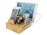 Kurrent Bamboo Desktop Charging Organizer: Multi device Dock w/ Apple Watch Stand for iPhone, iPad, Smartphone, Tablets and Apple Watch (For Use with Separate Charger)