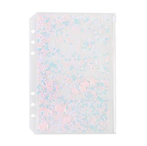 Chris.W 2 Pack Clear Plastic Zipper Pockets Envelopes for A5 6-Ring Binder Notebook, Built-in Glitter Flakes Decorations (A5 Size)