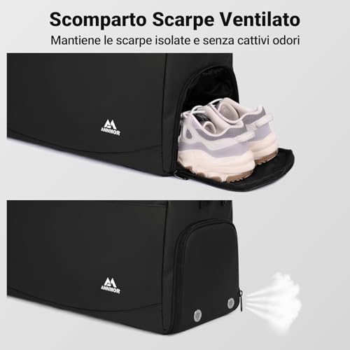 ANNMOR Borsa Palestra, 57L Capiente Gym Bag Uomo con Scomparto Scarpe Separato & Tasca Impermeabile