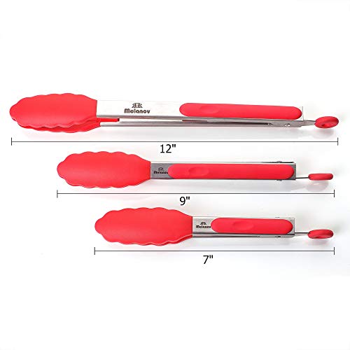 Kitchen Tongs Stainless Steel Locking, Set Of 3-7,9,12 Inch, Non-Stick BBQ Tongs With Silicone Tips For Barbecue, Cooking, Grilling Turner, Salad, Serving And Frying