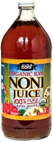 Healing Noni Juice - RAW (Unpasteurized) 100% Pure Organic Hawaiian Noni Juice - 4 Pack of 32oz Glass Bottles