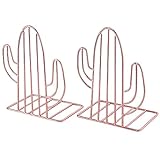 Nugorise Metal Bookends, Home Office Book Holder Stand, Decorative Art Book Ends for Shelves and Desktops, 1 Pair, Cute Cactus