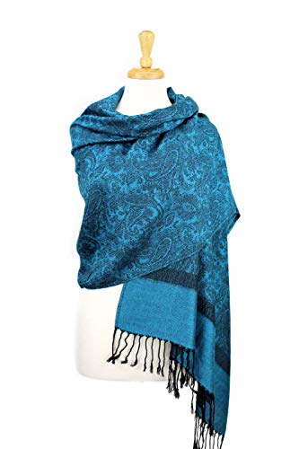 Paskmlna Paisley Jacquard Pashmina Shawl Wrap Scarf Stole (Blue0185)