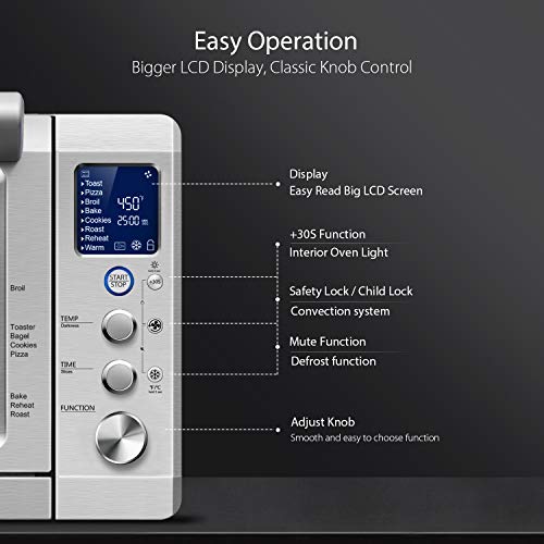 Toaster Oven Willsence Convection Toaster Oven with LCD Display and Element IQ, 6 Slice Toaster Oven with 9 Pre-set Cooking Functions, Brushed Stainless Steel,1800W - Thumbnail 2