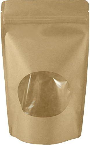 USPak Wholesale Natural Kraft Stand up Pouches with Window and Zip Lock Food Storage Bag, (4 oz- 5.125"x 8.125"- 1000 PCS)