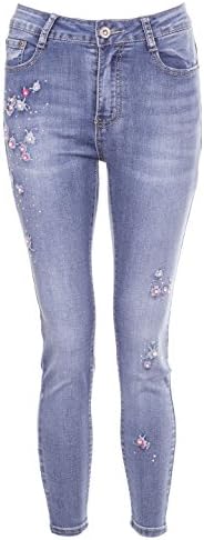 Noroze Womens Dneim Jeans Ladies Embriodered High Waist 3/4 Pants (L, W1133)