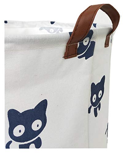 TIBAOLOVER 19.8" Large Sized Waterproof Foldable Laundry Hamper Bucket,Dirty Clothes Laundry Basket, Bin Storage Organizer for Toy Collection,Canvas Storage Basket with Stylish Design(Blue Cats) - Thumbnail 2