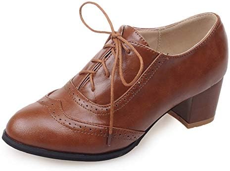 Women's Fashion Lace Up Carving Block Heels Oxfords Daily Dress Retro Brogues Shoes