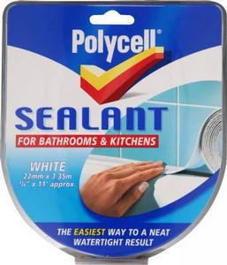 White Polycell Seal sealant Strip Tape Bathroom Shower & Kitchen 38mm ...