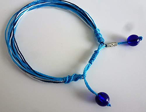 Surfing string Friendship bracelet medium 6.5-8.5 inches light blue macrame with sea glass beads adjustable knots Unisex BFF couples Beach Surf Cyber Monday deal Christmas gift under $20 - Thumbnail 3