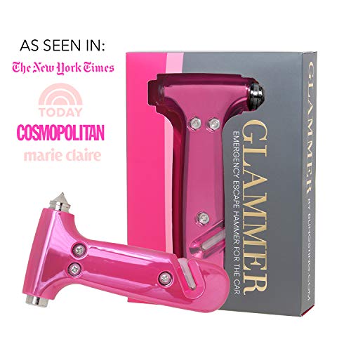 BLINGSTING Pink Glammer Safety Hammer - Auto Glass Window Breaker and Seat Belt Cutter Emergency Escape Tool for Women's Safety, Child Safety, Family Rescue in Vehicle Roadside Emergency