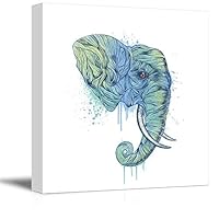Canvas Wall Art Tribal Elephant Splash-Ink Effect Canvas Prints Home Artwork Decoration for Living Room,Bedroom - 12x12 inches