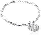 Sterling Silver Diamond Stretch Bead Clover Cut Out with Charm Bracelet