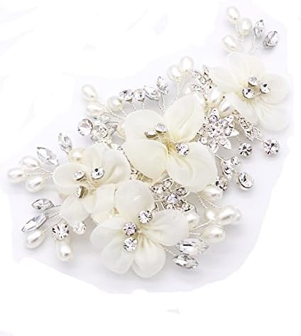 Isoft Flower Side Hair Comb,Crystal and Simulated Cream Pearls Bridal Hair Pin Wedding Accessory Rhinestone Headpiece Ivory