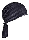 women head scarf chemo beanies sleep caps turban headwear for cancer Black