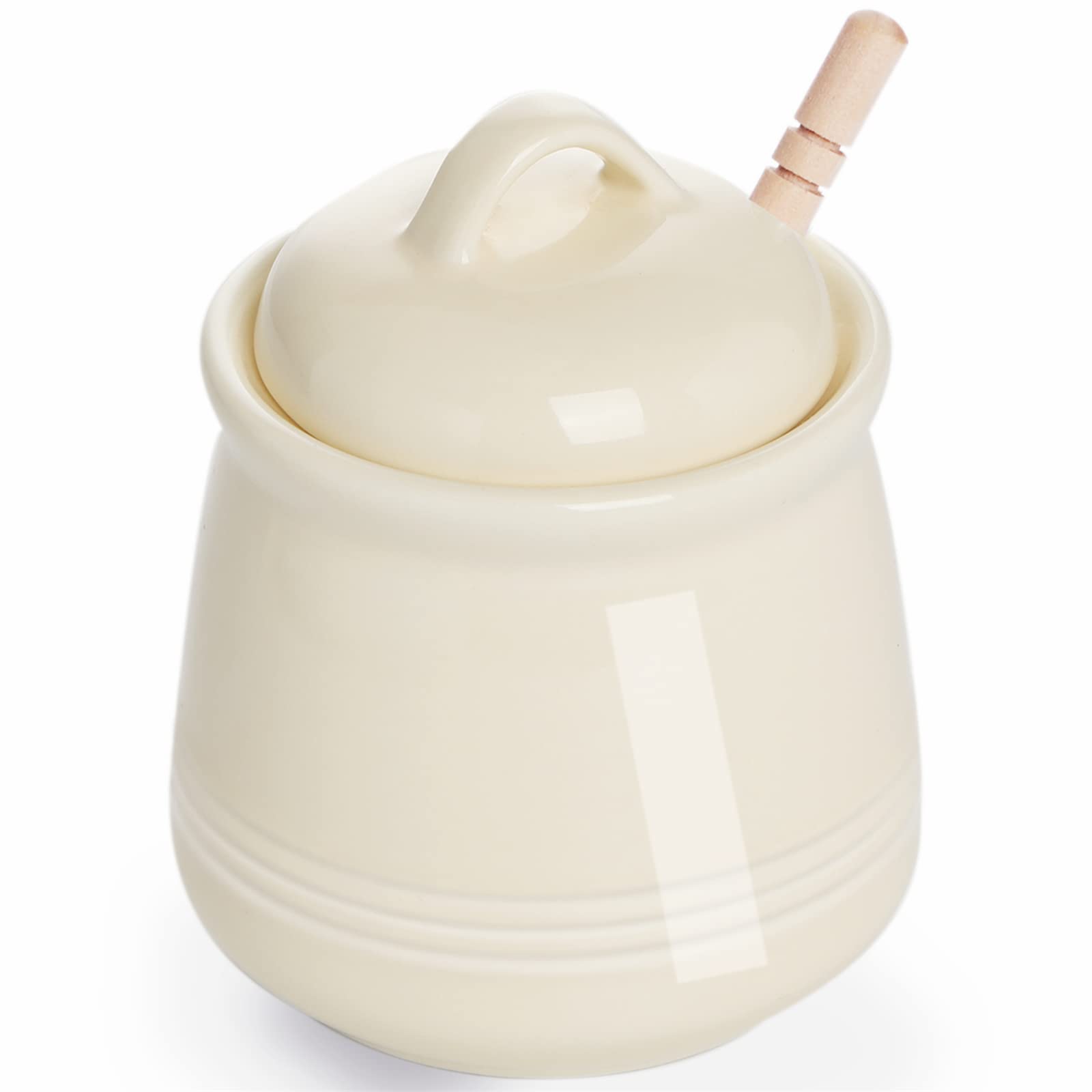 Photo 1 of HAOTOP Ceramic Honey pot with Lid and Honey Dipper,Porcelain Honey Jar Easy to Clean and Dishwasher Safe,12oz (Beige)