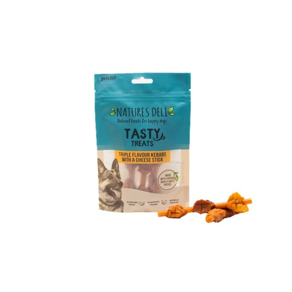 Natures Deli Triple Flavour Kebab Dog Treats, Grain Free Low Fat Treats for Dogs, High Protein Dog Chews - 100 g — image 1