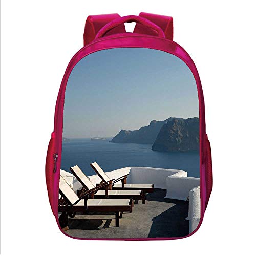 Travel Decor Multifunctional School Bag,Sunlounger at Terrace in Santorini Greece Resort Relaxation Aegean for School Travel,One_Size - Thumbnail 3