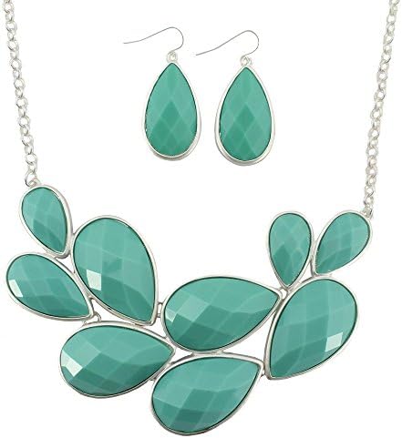 Turquoise Silver Tone Bubble Necklace Earrings Sets Bubble Jewelry Sets for Women (B-0051)