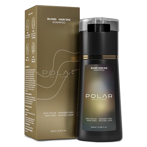 Polar Haircare - Blonde Dye Shampoo for Women and Men - Gray Coverage Color Cleanser, Semi-Permanent Golden Tone Kit, Light Color Wash, Quick Application Formula, Natural Looking Highlights 6.76 Fl Oz