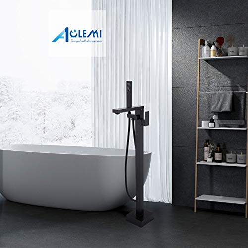 Aolemi Black Freestanding Bathtub Faucet Floor Mount Tub Filler Single