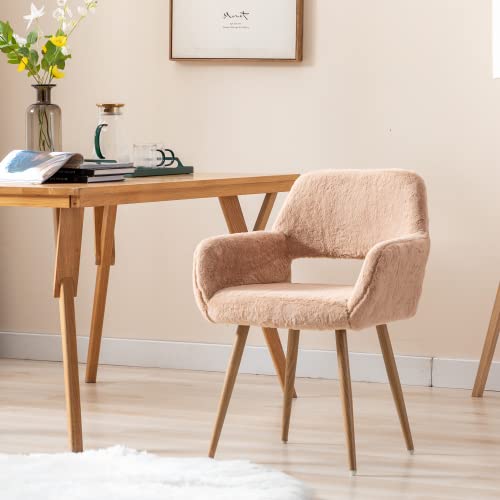 Uneeruiqy Accent Dining Chair 1PC Dining Chairs Faux Fur Armchairs Mid Century…
