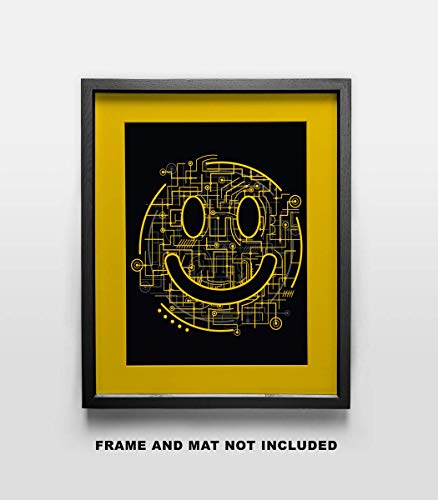 Yellow Happy Face Circuit Board Inspirational STEM Art Print - 11x14 Unframed Art Poster - Great Gift For Science or Technology. Looks Great in an Office, School, Bedroom or Dorm Decor. - Thumbnail 2