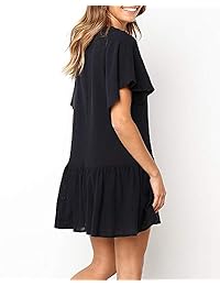 Vestido de manga corta con botones y cuello en V casual para mujer, vestido de patinaje suelto