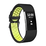 For Fitbit Charge 2 Bands, CNBEYOUNG Soft Silicone Adjustable Fashion Sport Strap for Fitbit Charge 2 HR Fitness Tracker (Black/Volt Yellow, Small Size-5.1-6.9inch)