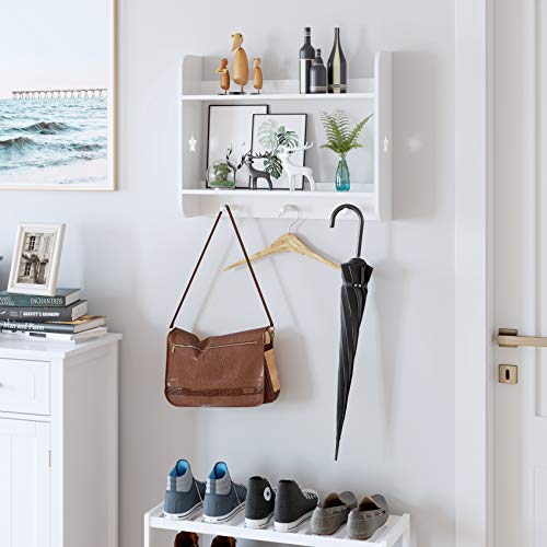 HOMECHO Entryway Wall Mounted Coat Rack, Wood Floating Shelves and