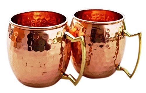 Hammered Copper Moscow Mule Mug Handmade of 100% Pure Copper, Brass Handle Hammered Moscow Mule Mug / Cup 16 Ounce,set Of-2, by CGP - Thumbnail 2