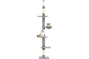 Cat Tree 5-Tier Floor to Ceiling Cat Tower with Cozy Hammock, Sisal Cat Scratching Post Updated Platforms Provide Cats Vertic