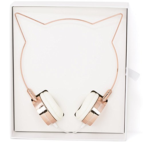 Lux Accessories Rose Gold Cat Ear Headphones Wire Frame Headset w Microphone