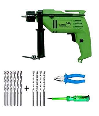 Camel 13 mm Impact drill machine with 6 HSS BIT + 4 Masonry bit set & Tester + Piler